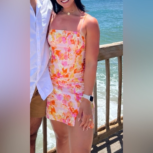 Altar'd State Pink Yellow and Orange floral Mini Dress - Picture 2 of 2